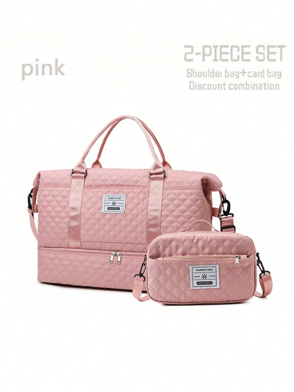 2PCS Large Capacity Travel Duffel Bag, Wet and Dry Separation Fitness Bag, Weekend Overnight Shoulder Bag, Hospital Necessary Mommy Bag, Travel Bag, Holiday Bag, Weekend Bag, Overnight Bag, with a Pull Bar Bag, with Shoe Storage, Boarding Bag, Cosmetics Storage Bag for Suitcase Gym Bag Duffle Bag for Luggage Carry on Bag College Bag Luggage Bags Weekender Bag Hospital Bag Pink Winter Bag for School School Accessories School Stuff